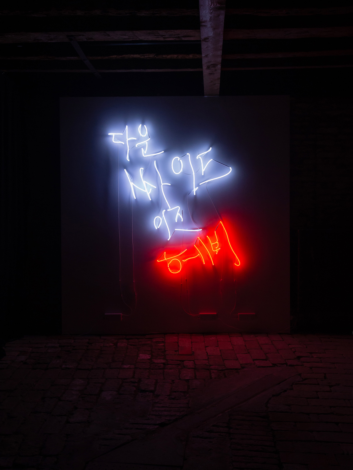 Cody Choi, Downside is Heavy, 2010-2011, neon, 210 ×
                  136 cm. Provided by Bf. photograph by Hyunjung Kwon.